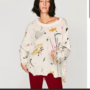 Zara ivory paint splatter sweater- size small. Sold out.